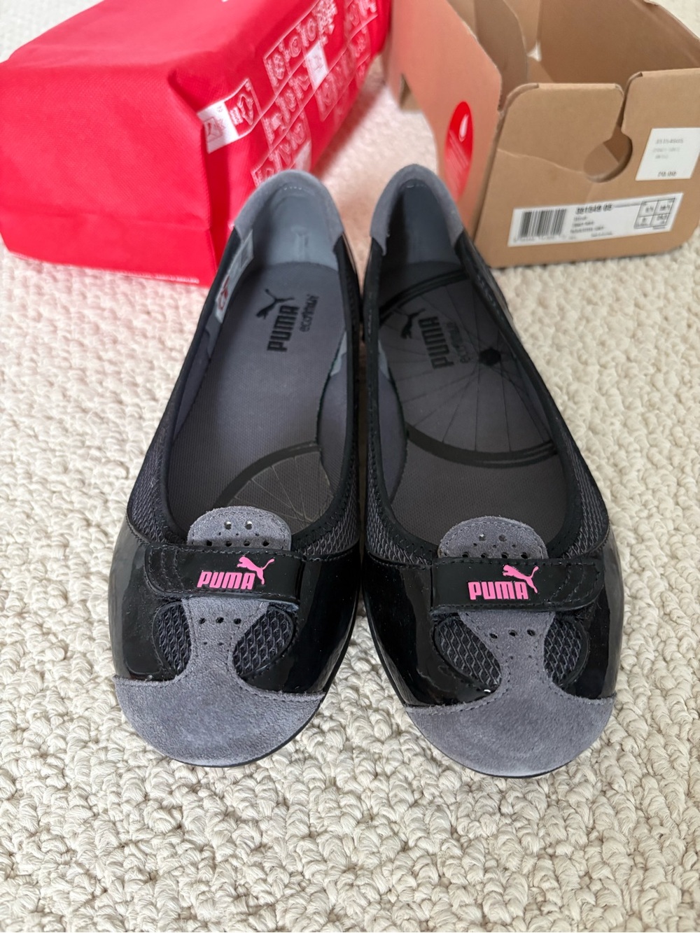 Puma Black & Gray Women's Ballet Flats with Pink Logo Accent